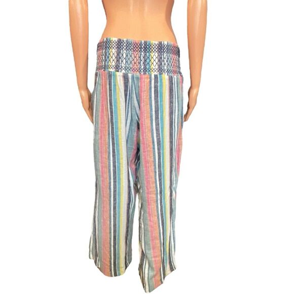 SO Linen Blend Beach Pants Striped Multicolor Womens Size Large Wide Leg Casual - Picture 3 of 6